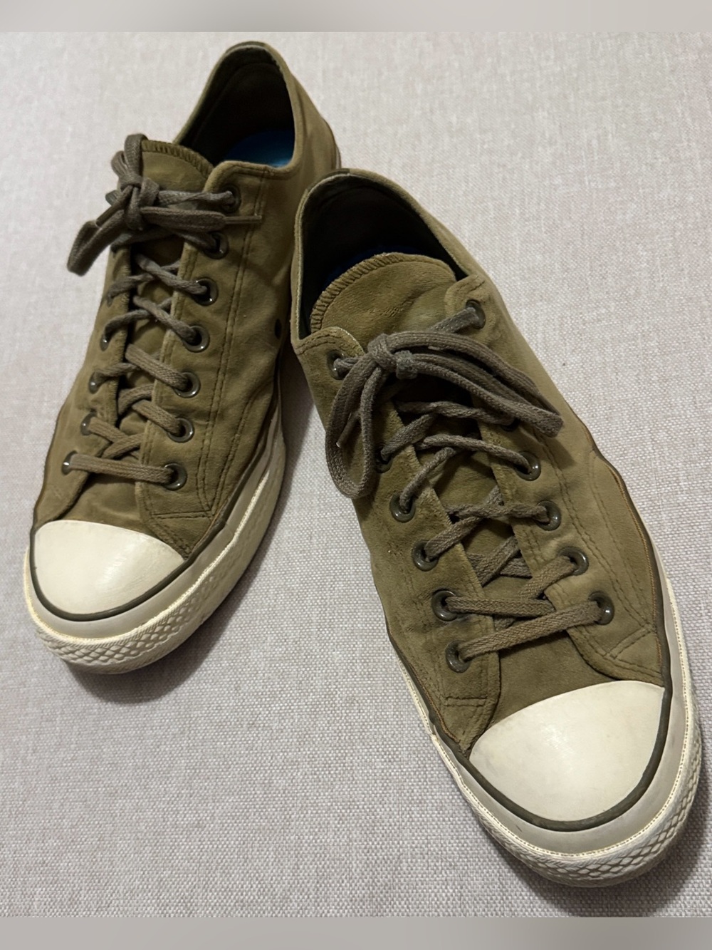 Men’s Sz 10 Sueded Leather Converse Sneakers-Olive Green-GUC
